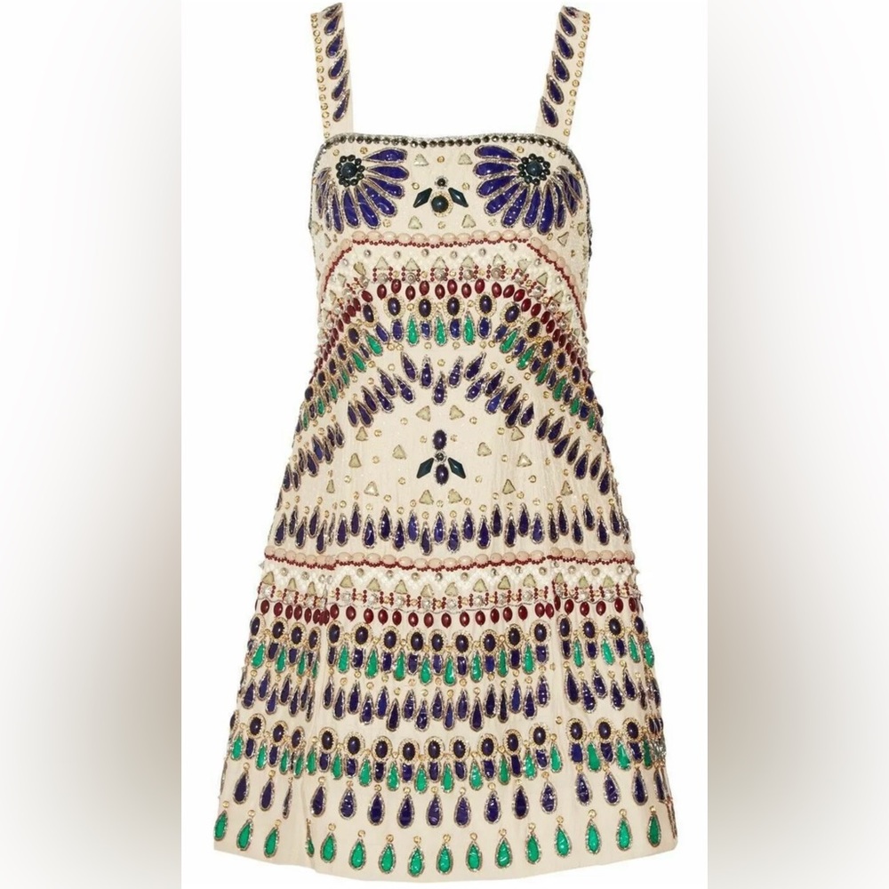 Alice + Olivia Stacey Bendet Natural Beige Beaded Size 2 Silk Dress